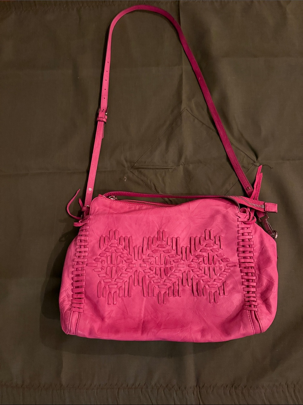 Sanctuary Pink Woven Leather Crossbody Bag
